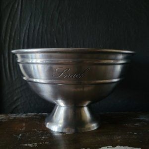 Brushed Metal Pedestal Bowl Engraved "Snacks"